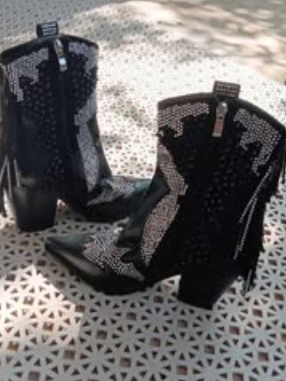 Embellished Black Western Ankle Boots Rhinestone Bootw Sz 6 New